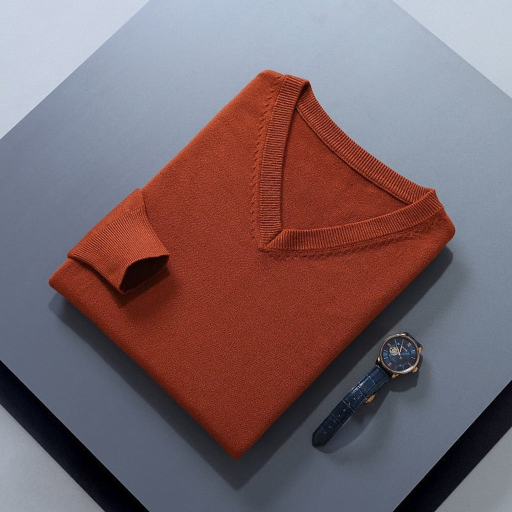 men's v-neck knit sweater in orange
