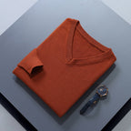men's v-neck knit sweater in orange