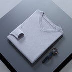 men's v-neck knit sweater in light gray