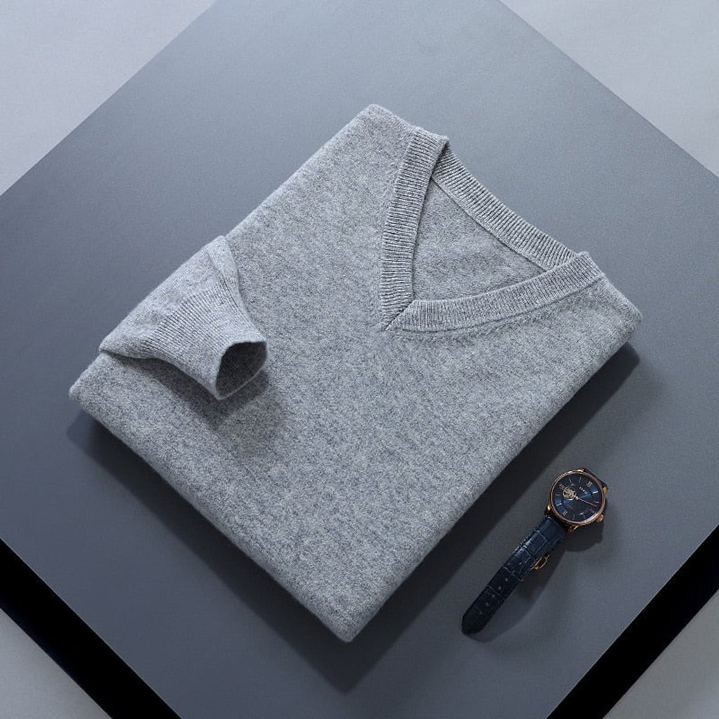 men's v-neck knit sweater in gray