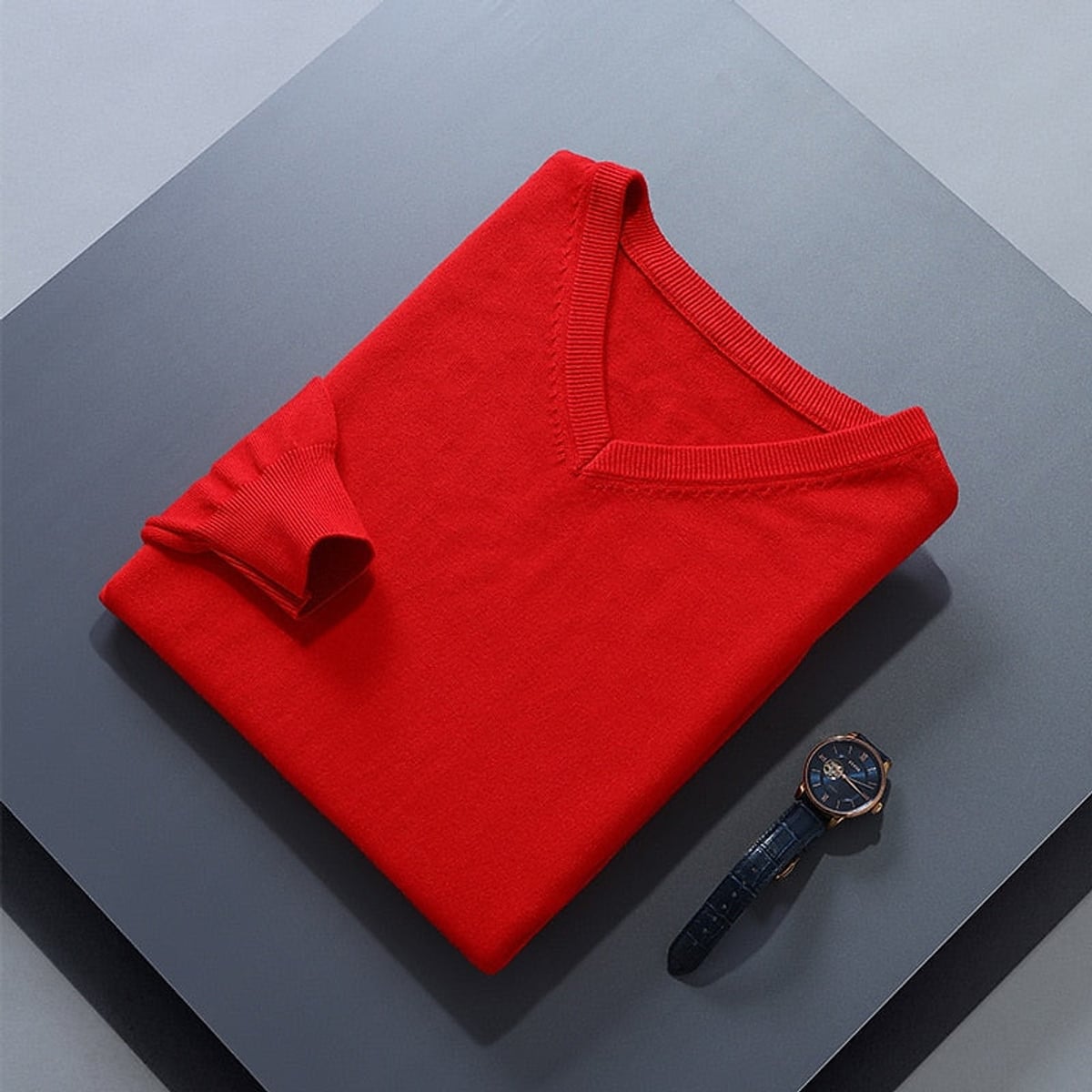 men's v-neck knit sweater in red