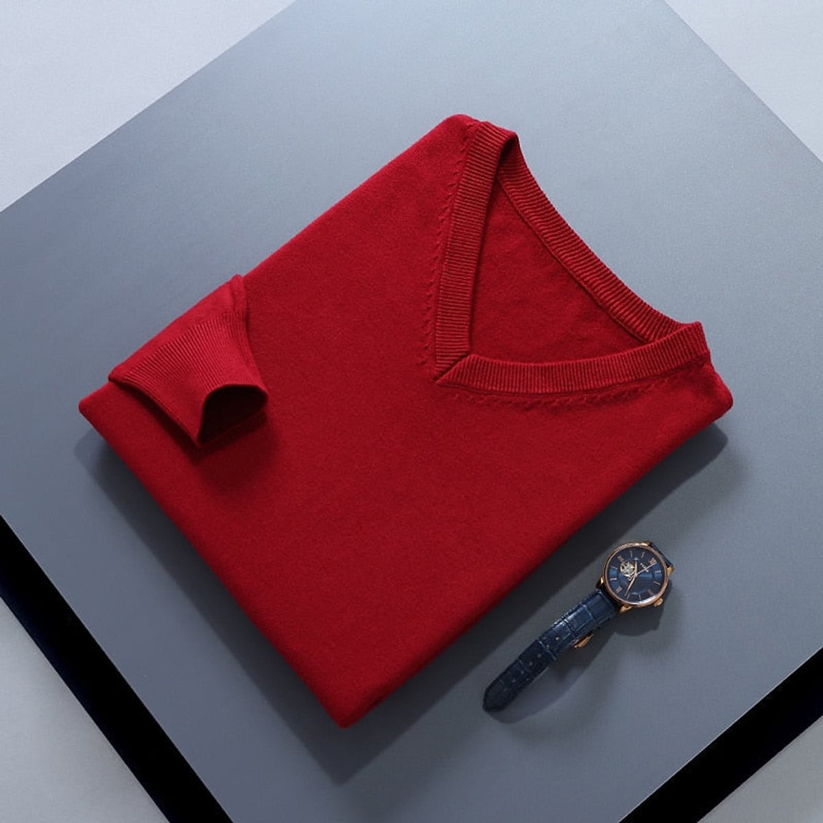 men's v-neck knit sweater in wine