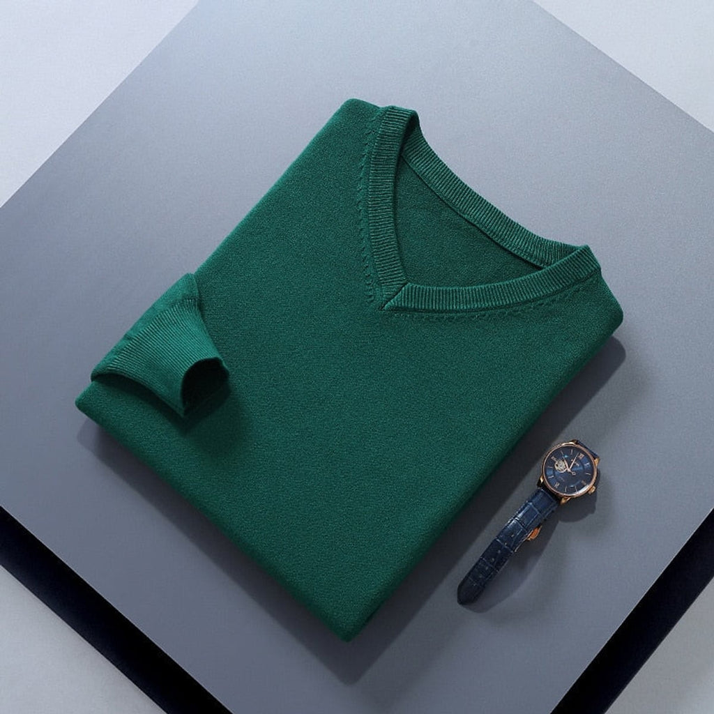 men's v-neck knit sweater in dark green