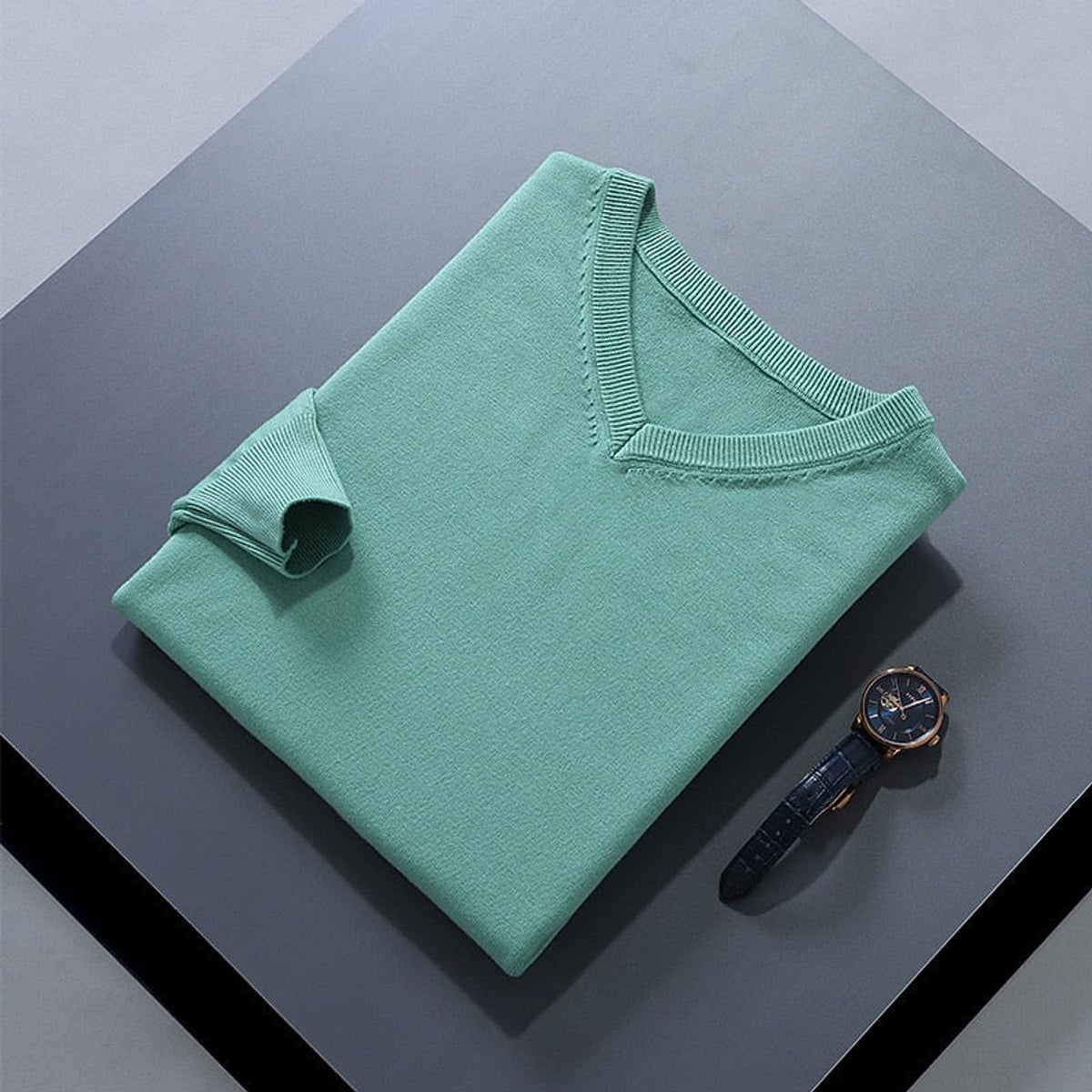 men's v-neck knit sweater in green