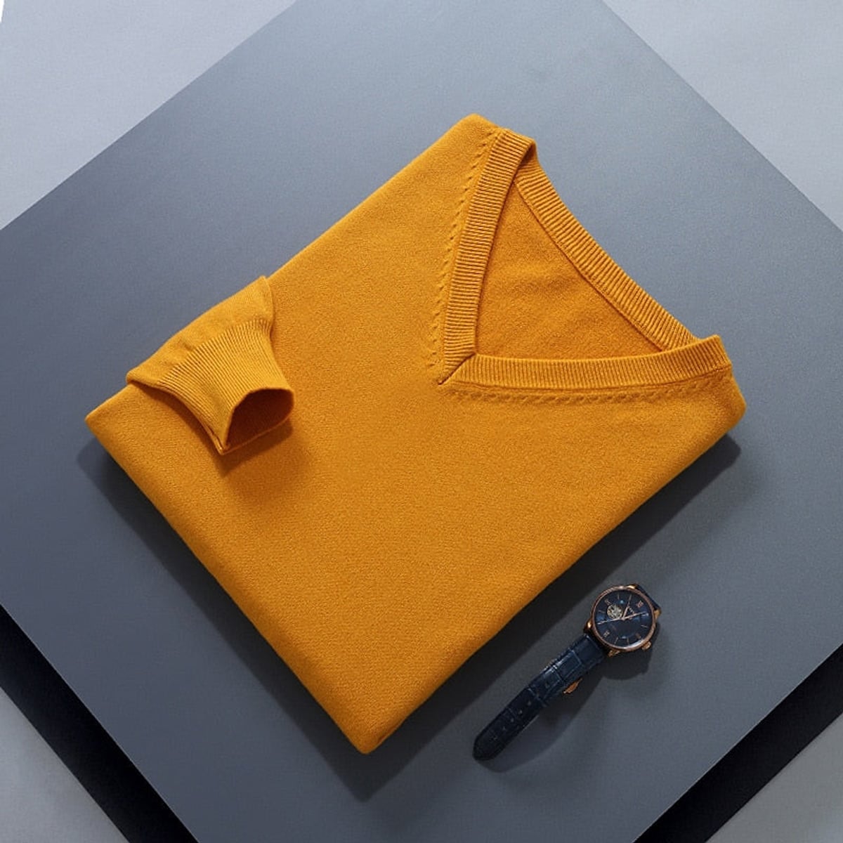 men's v-neck knit sweater in yellow