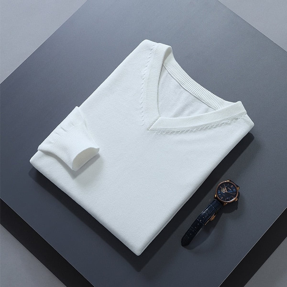 men's v-neck knit sweater in white