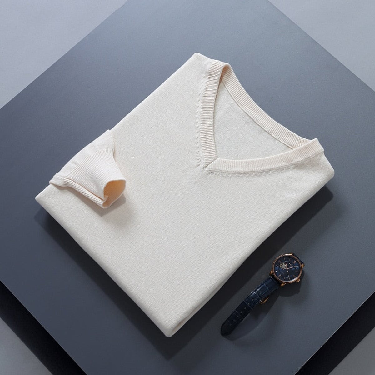 men's v-neck knit sweater in beige