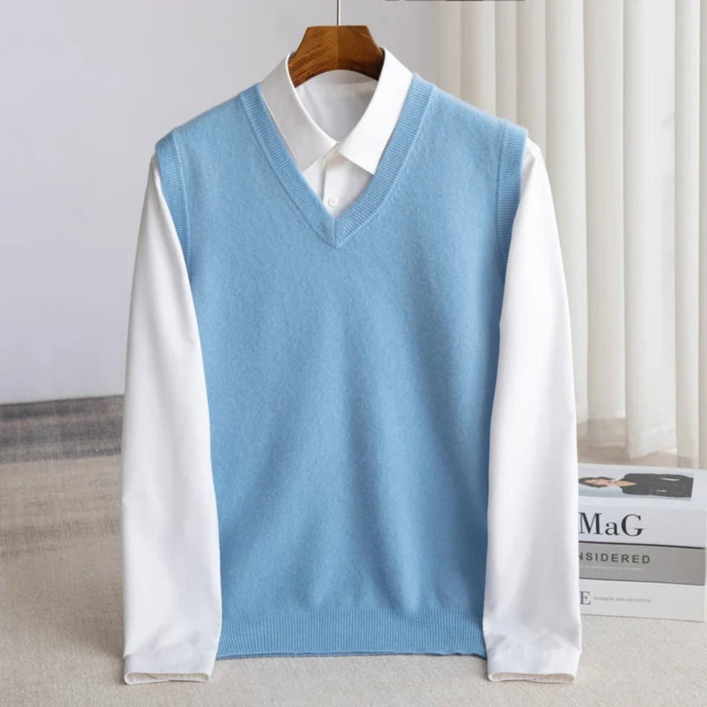 men's v-neck knit sweater vest in blue