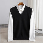 men's v-neck knit sweater vest in black