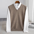 men's v-neck knit sweater vest in camel