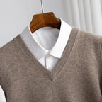 men's v-neck knit sweater vest in camel