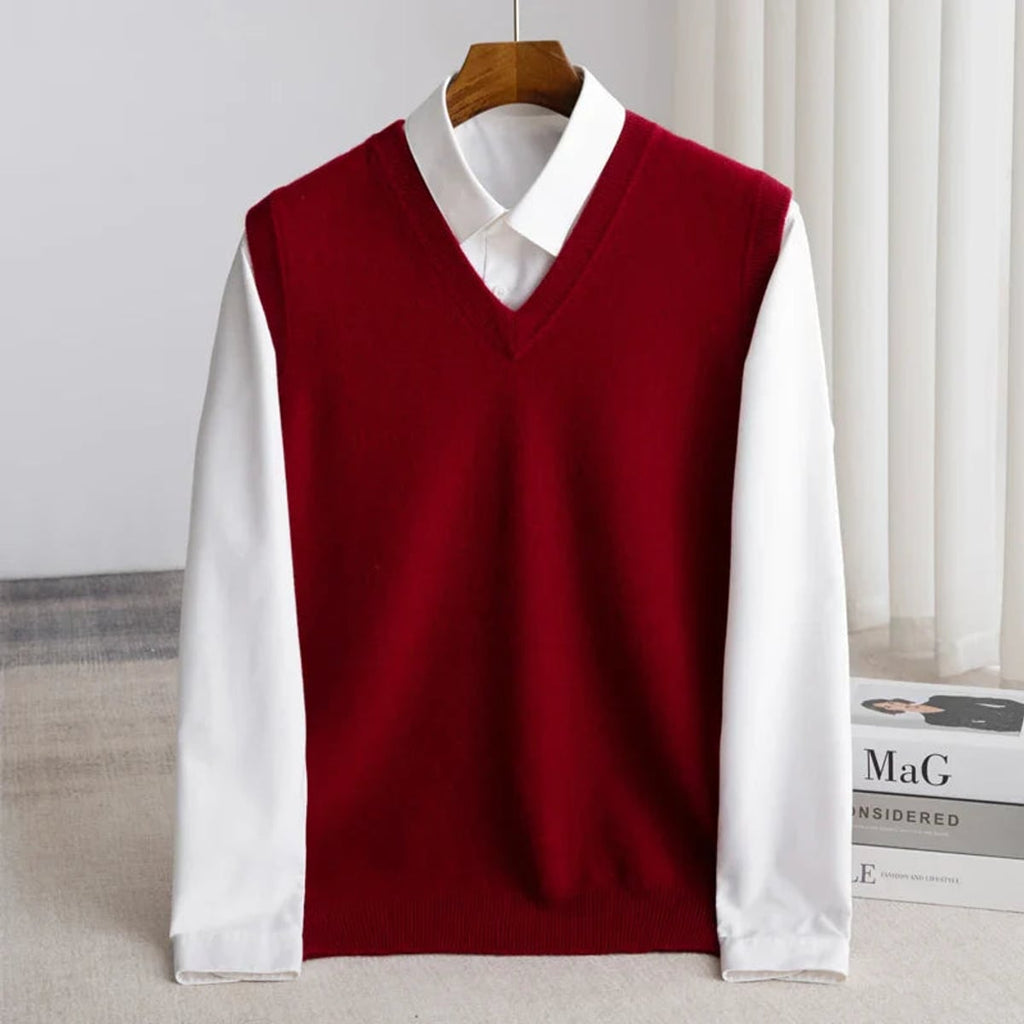 men's v-neck knit sweater vest in burgundy