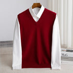 men's v-neck knit sweater vest in burgundy