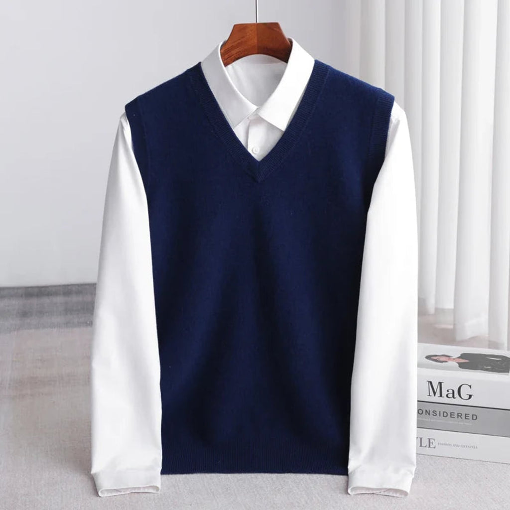 men's v-neck knit sweater vest in navy blue