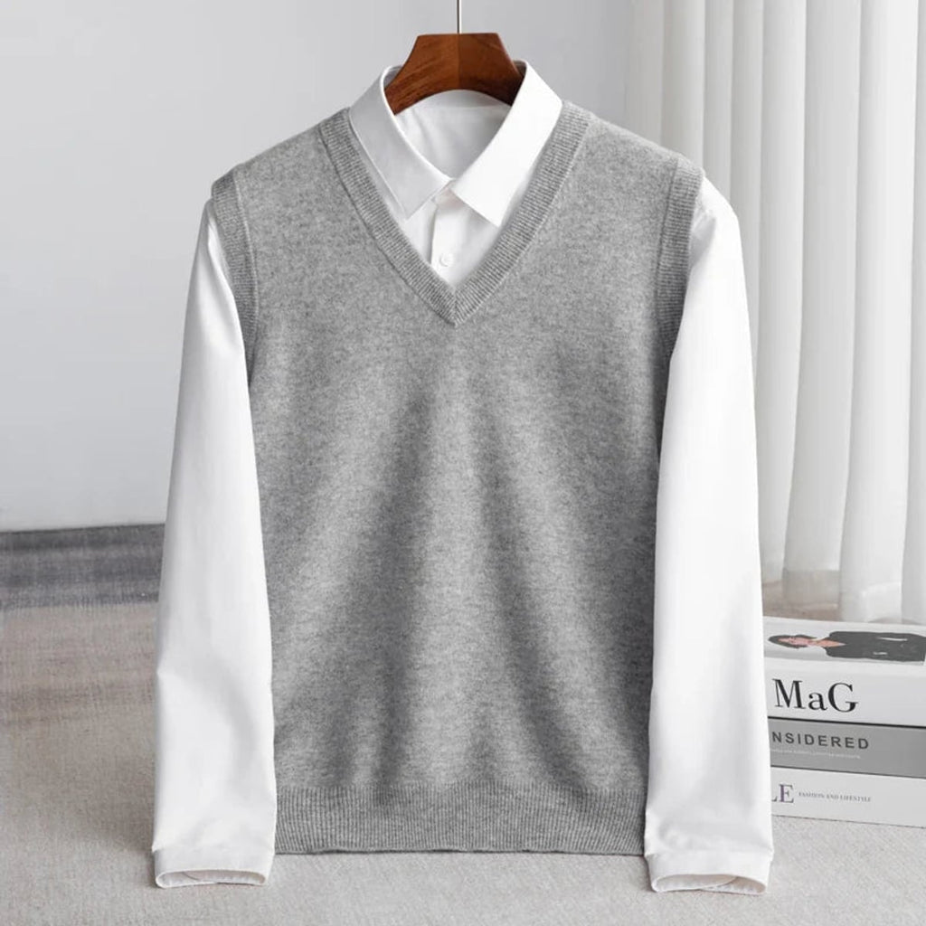 men's v-neck knit sweater vest in gray