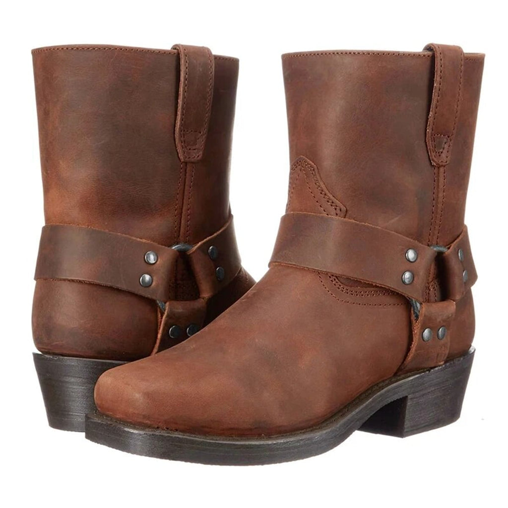 men's western harness ankle boots in dark brown