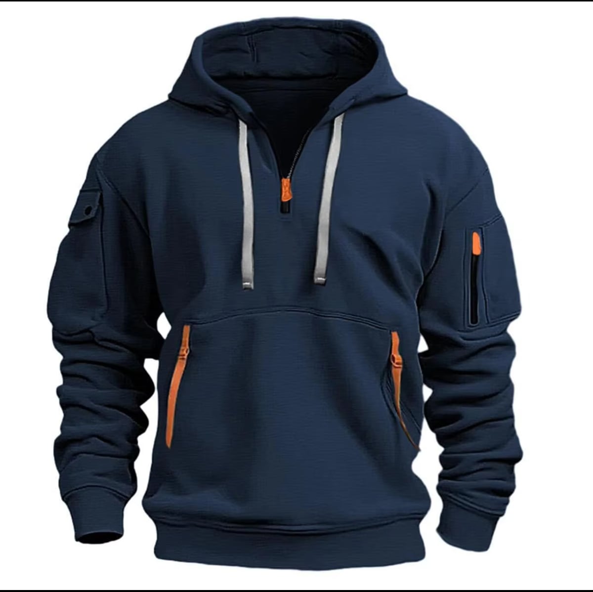 men's zip collar pullover hoodie in dark navy