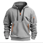 men's zip collar pullover hoodie in light gray