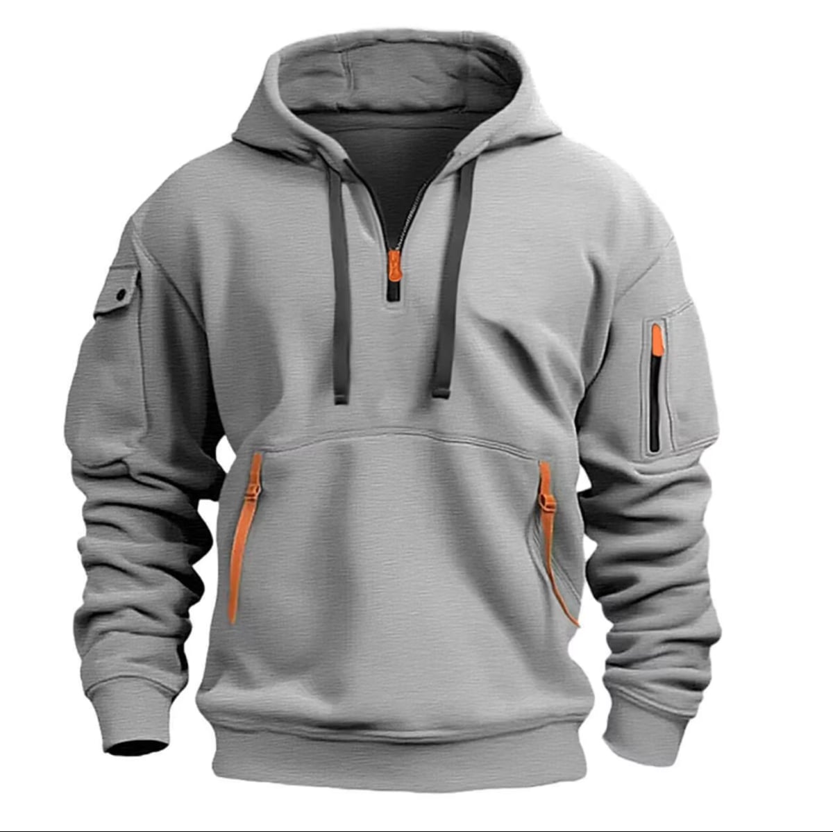 men's zip collar pullover hoodie in light gray