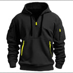 men's zip collar pullover hoodie in black