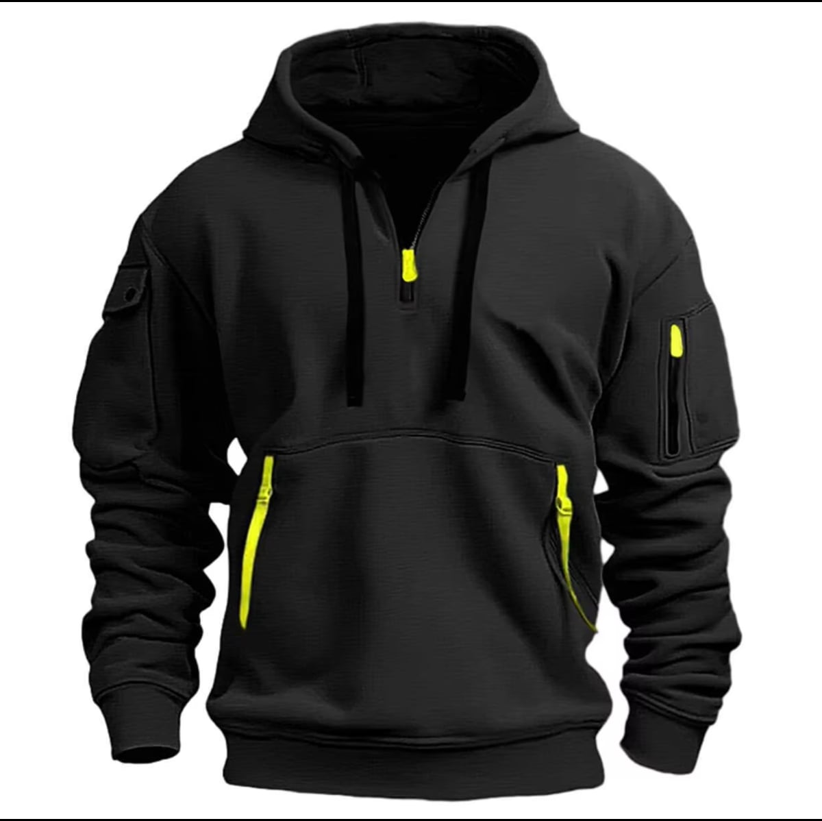 men's zip collar pullover hoodie in black