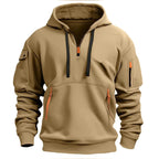 men's zip collar pullover hoodie in khaki
