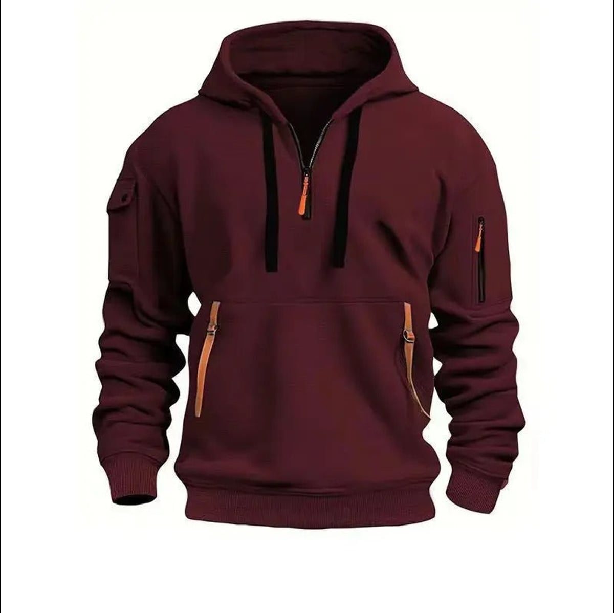 men's zip collar pullover hoodie in dark red