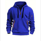 men's zip collar pullover hoodie in blue