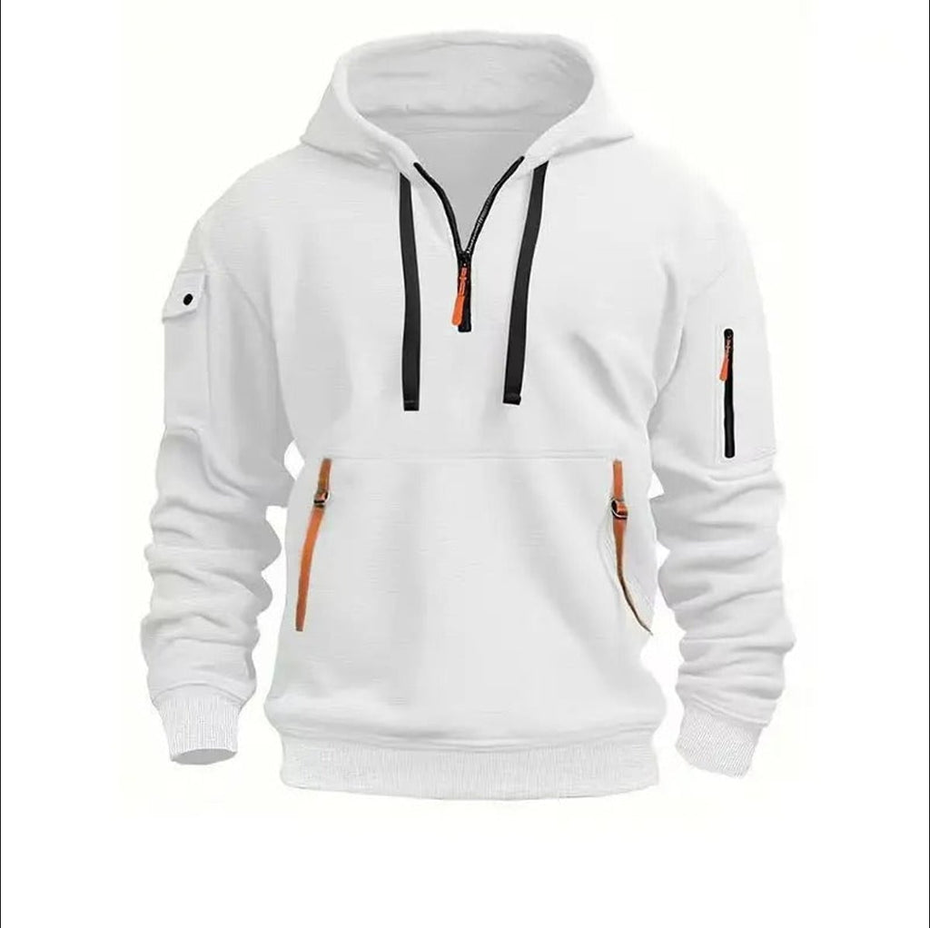 men's zip collar pullover hoodie in white