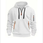 men's zip collar pullover hoodie in white