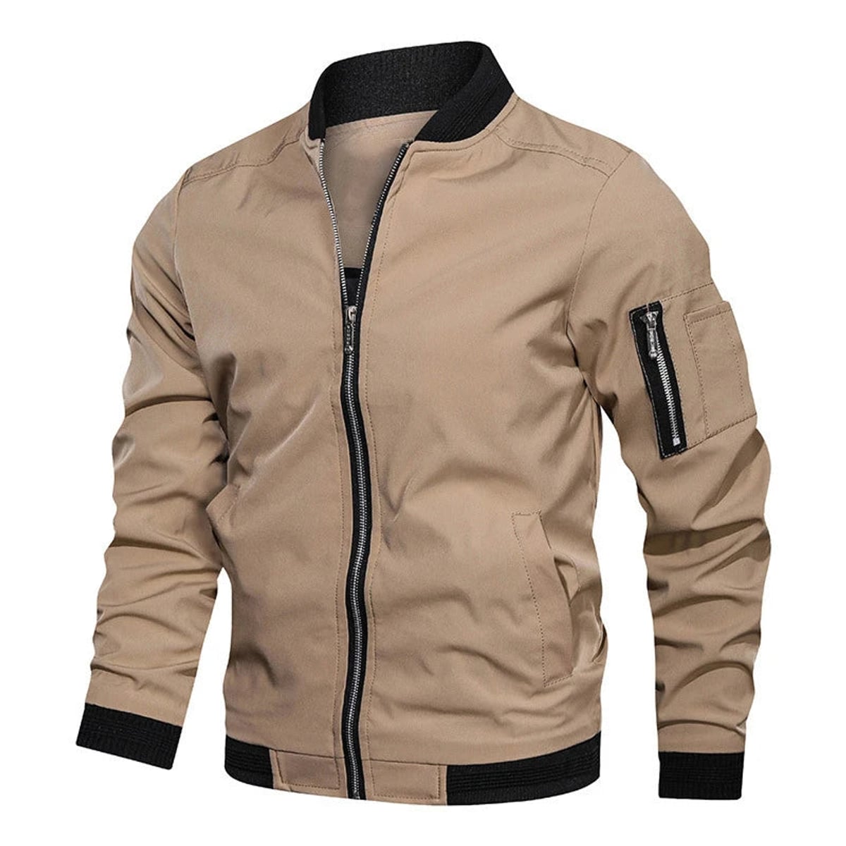 men's zip-up bomber jacket in khaki