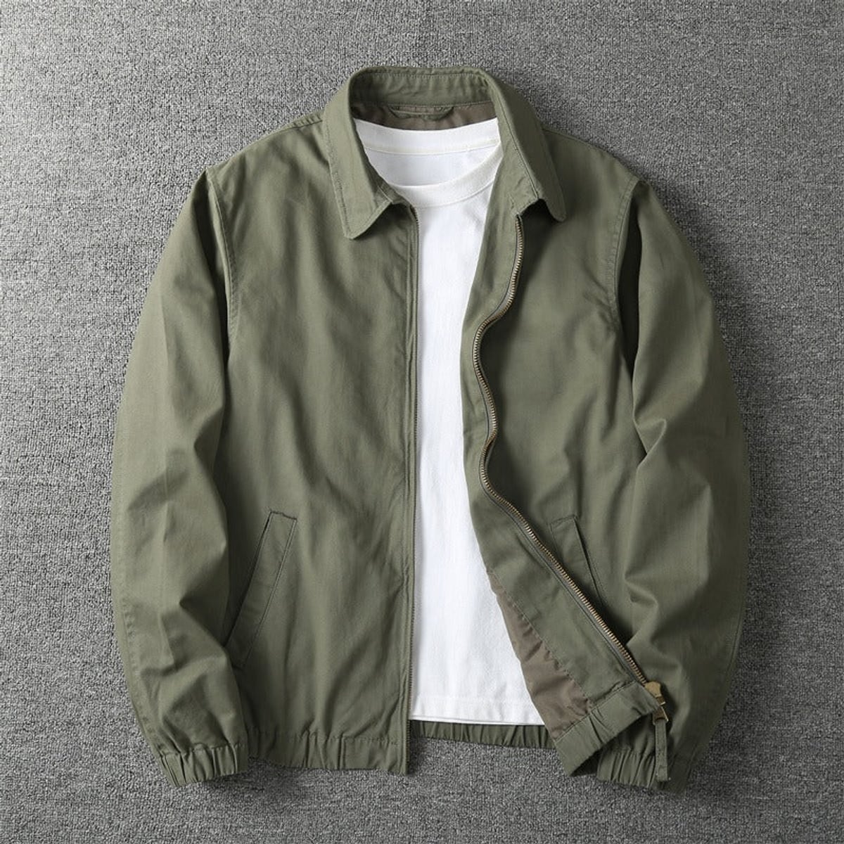men's zip-up bomber jacket in khaki