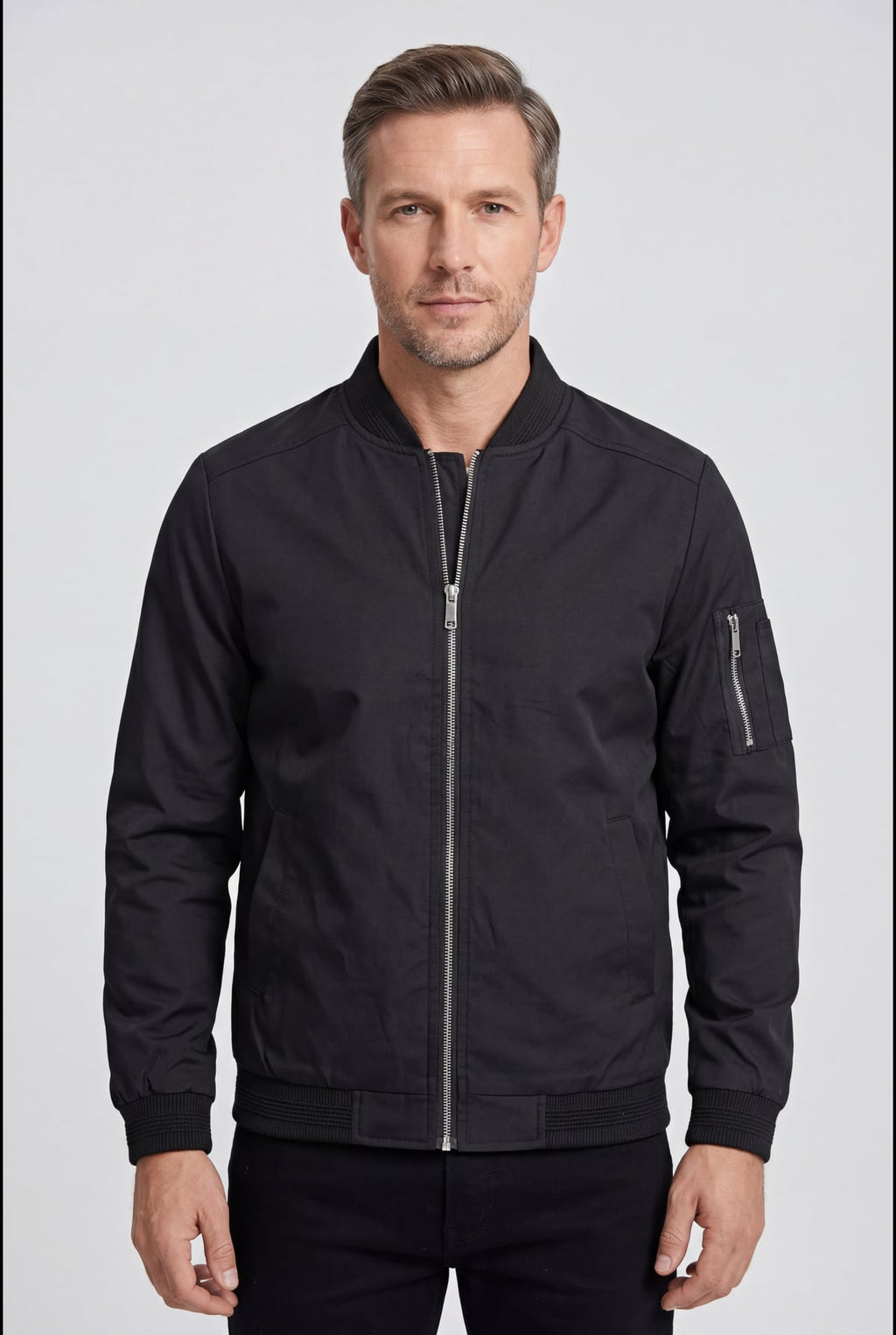 men's zip-up bomber jacket in extended sizes in black