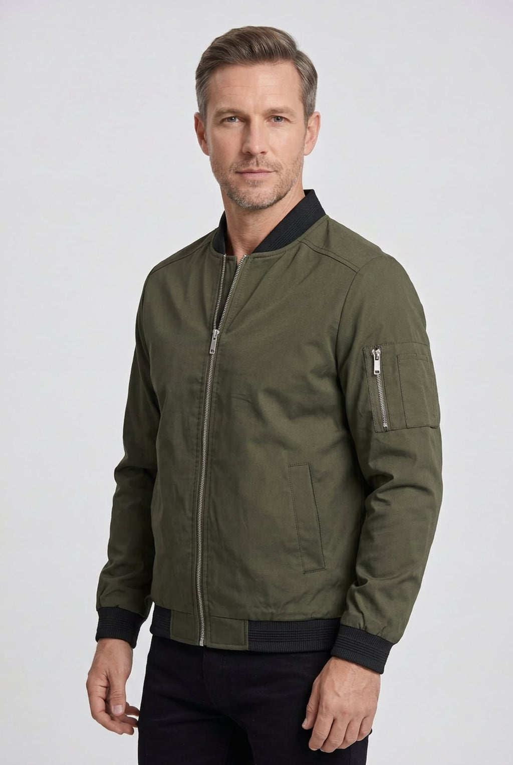 men's zip-up bomber jacket in extended sizes in army green