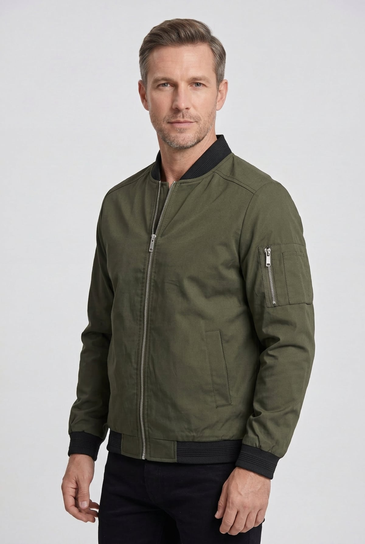 men's zip-up bomber jacket in extended sizes in army green