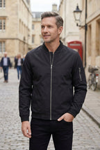 men's zip-up bomber jacket in extended sizes in black