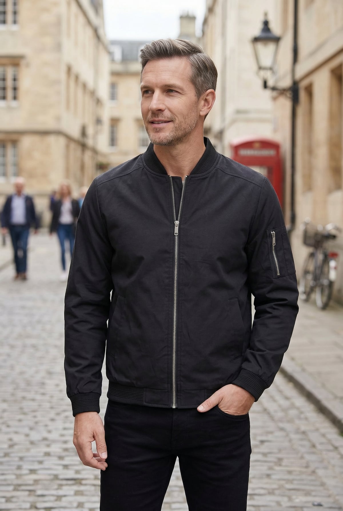 men's zip-up bomber jacket in extended sizes in black
