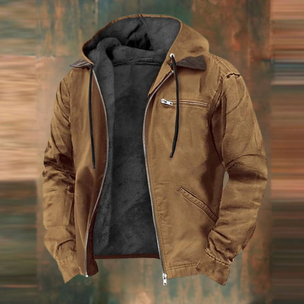 men's zip-up multi-pocket jacket in brown