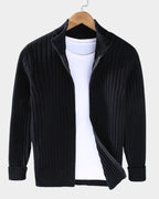 men's zip-up ribbed knit cardigan in black