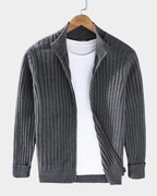 men's zip-up ribbed knit cardigan in dark gray