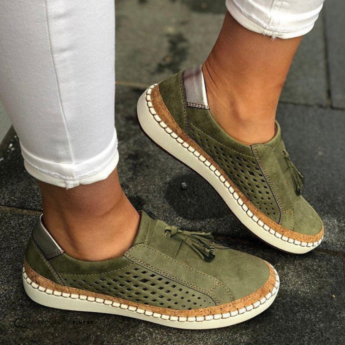women's arch support slip-on shoes in green