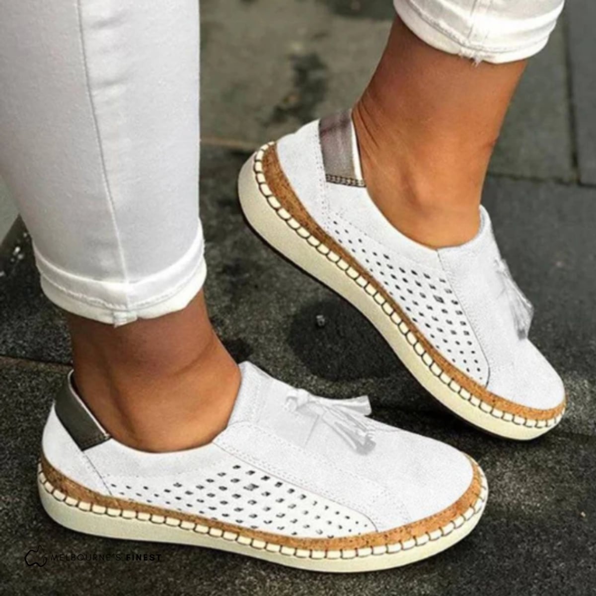 women's arch support slip-on shoes in white
