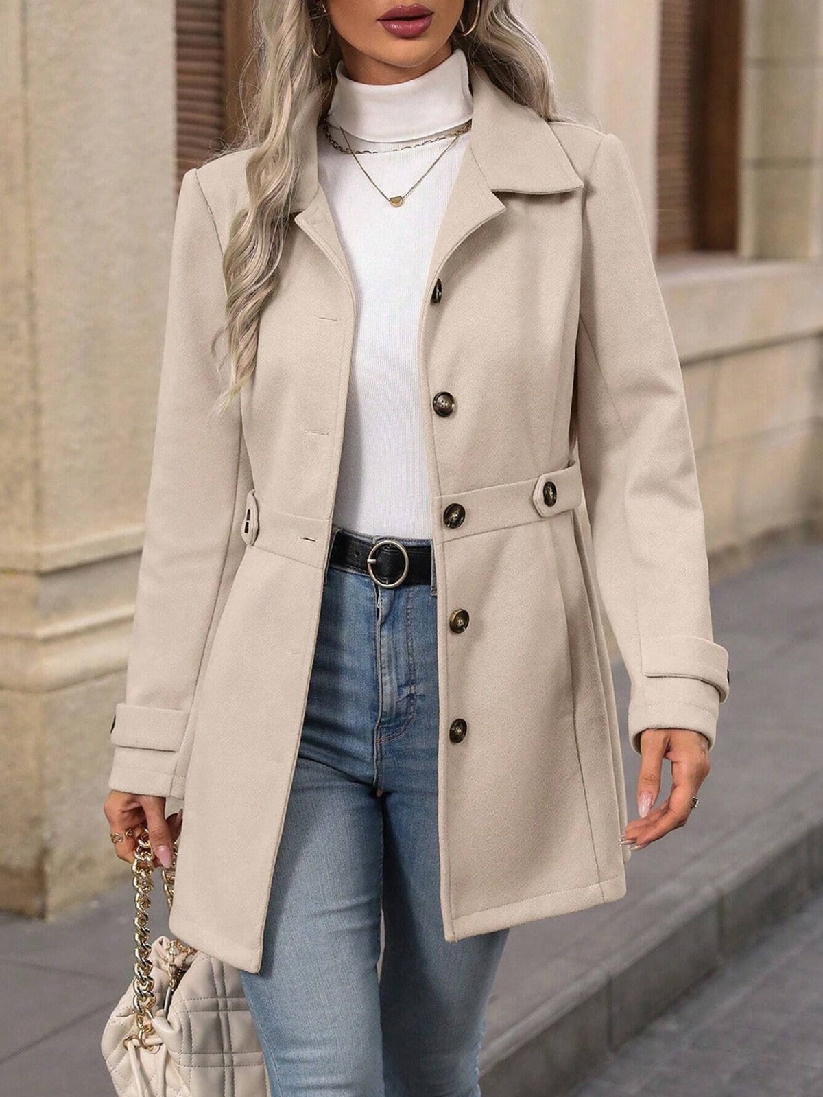 women's belted single breasted trench coat in champagne