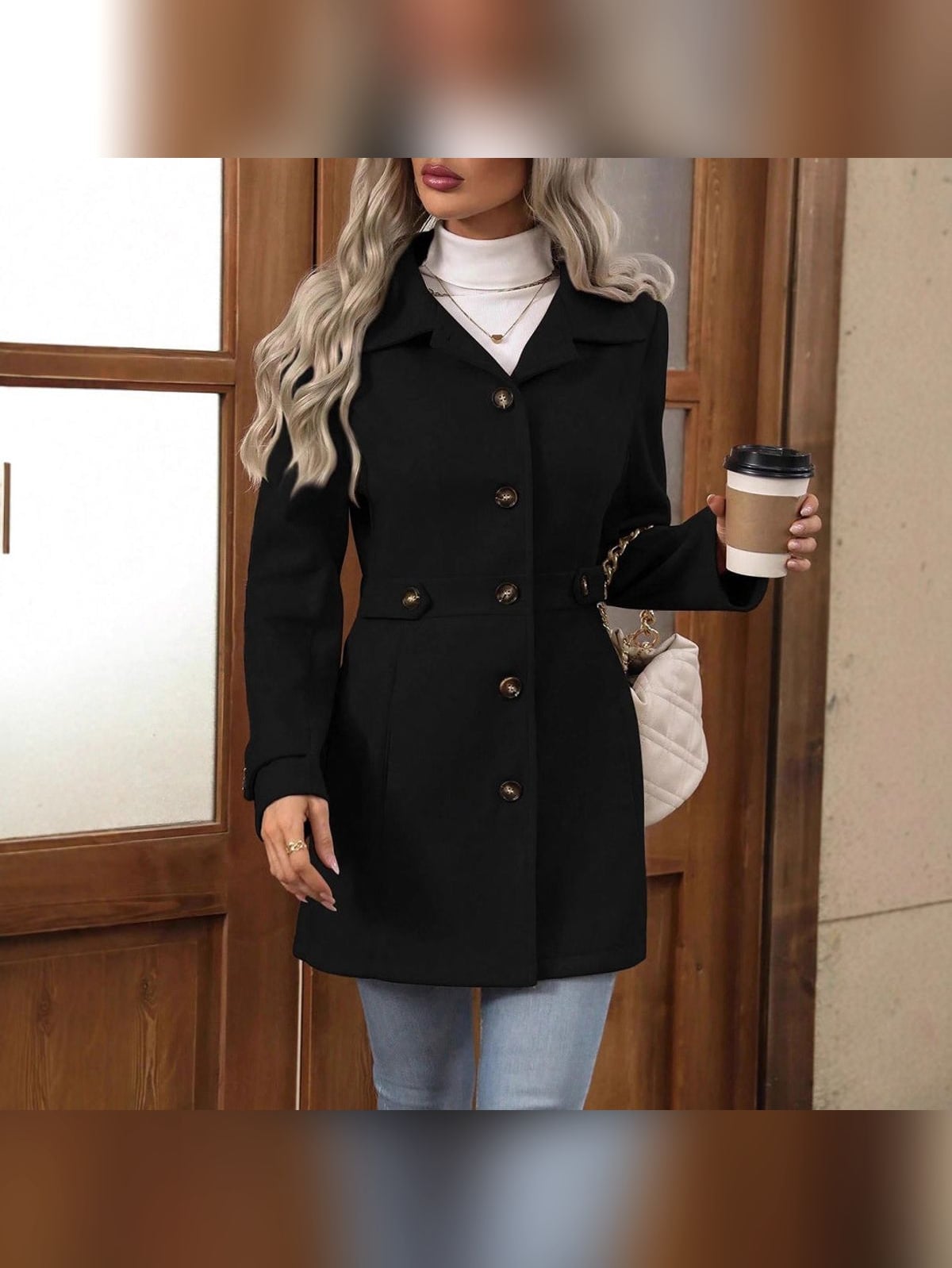 women's belted single breasted trench coat in black