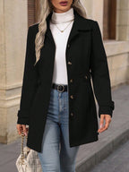 women's belted single breasted trench coat in black