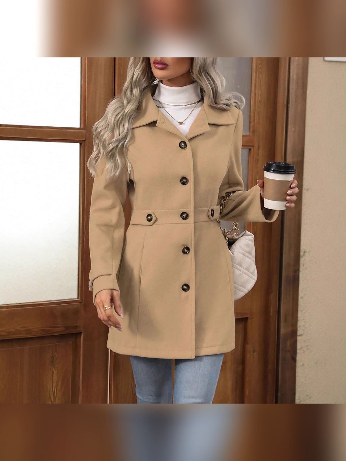 women's belted single breasted trench coat in khaki