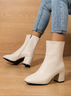 women's block heel ankle boots in beige
