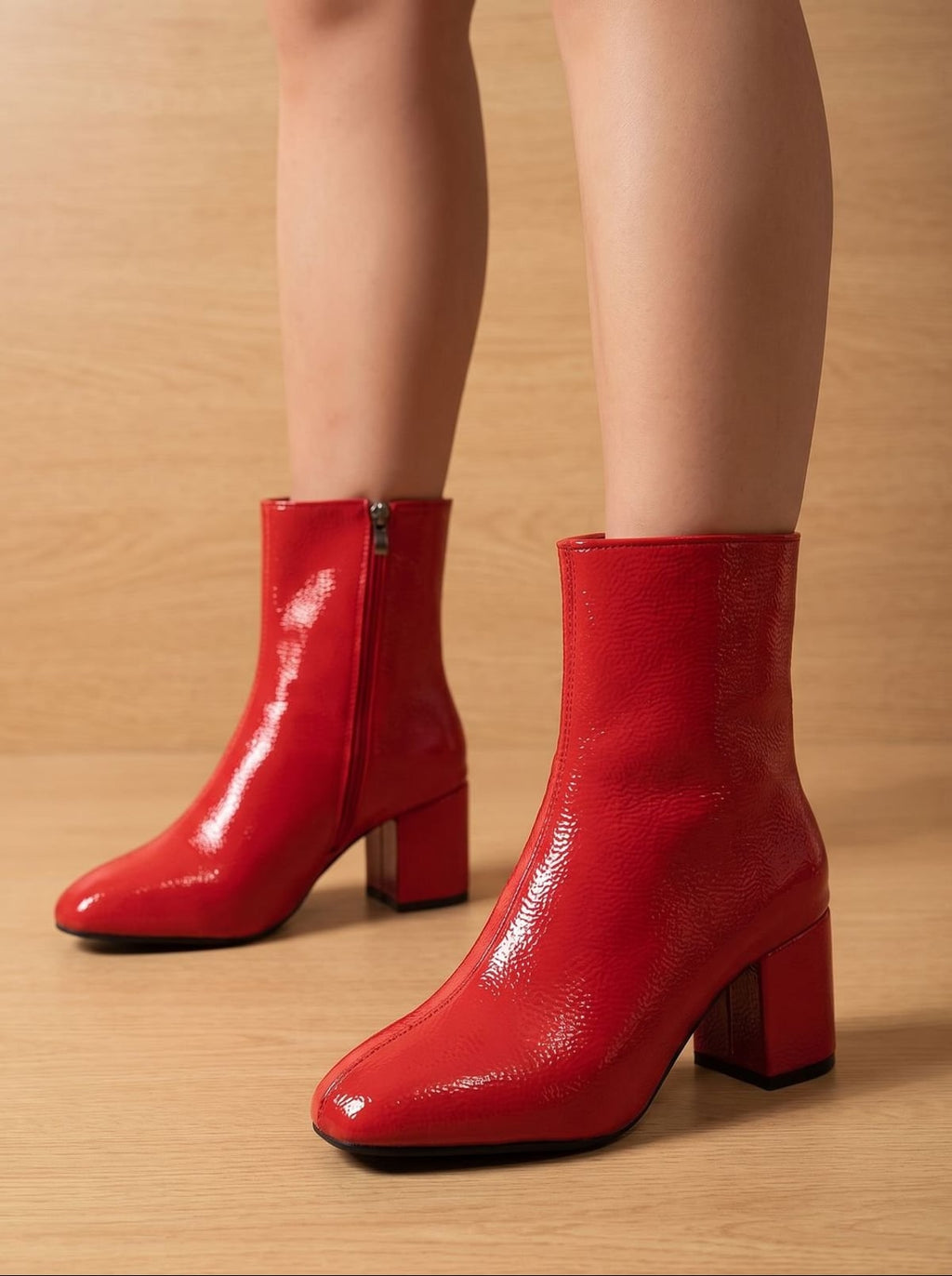 women's block heel ankle boots in red
