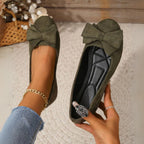 women's bow detail ballet flats in dark green
