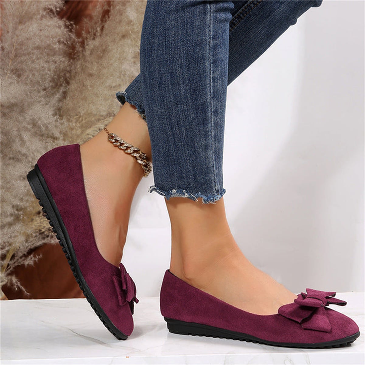 women's bow detail ballet flats in bordeaux
